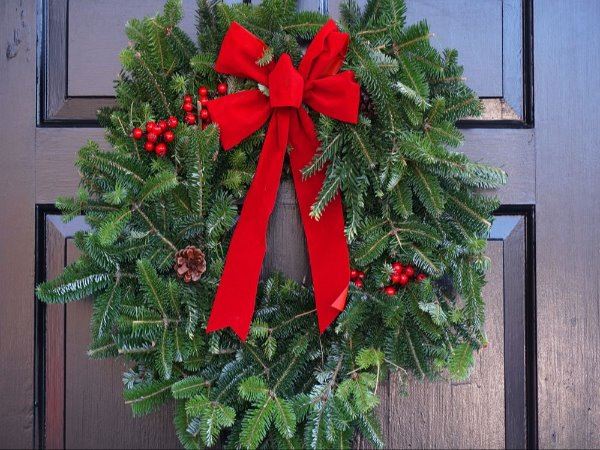 Holiday wreath on front door